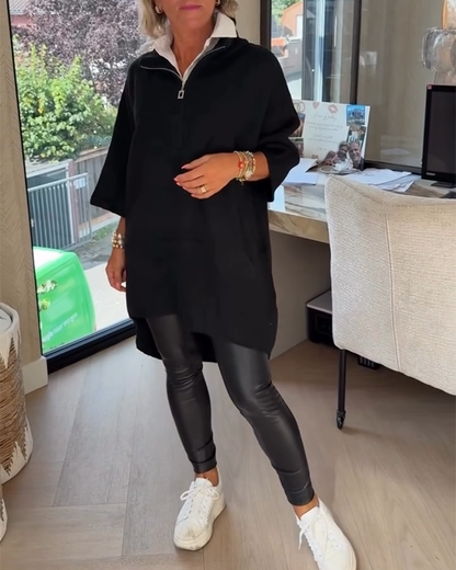 Andrea's™ | Pullover Stehkragen Halbzip Locker