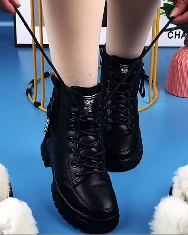 Andrea's™ | Einfarbige kurze Martin-Stiefel aus Fleece