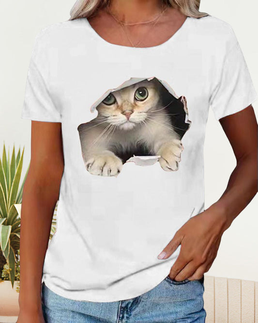 Andrea's™ | T-Shirt mit zerrissenem Katzen-Print