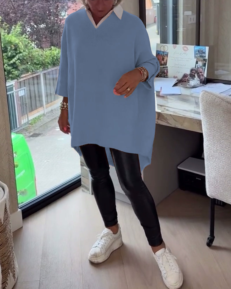 Andrea's™ | Pullover Mit V-Ausschnitt, Geknöpft Und Asymmetrisch Merkmalen