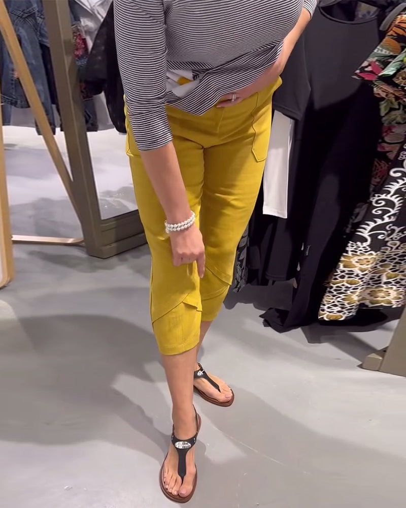 Andrea's™ | Hosen lässig schmal geschnitten Baumwolle und Leinen kurz