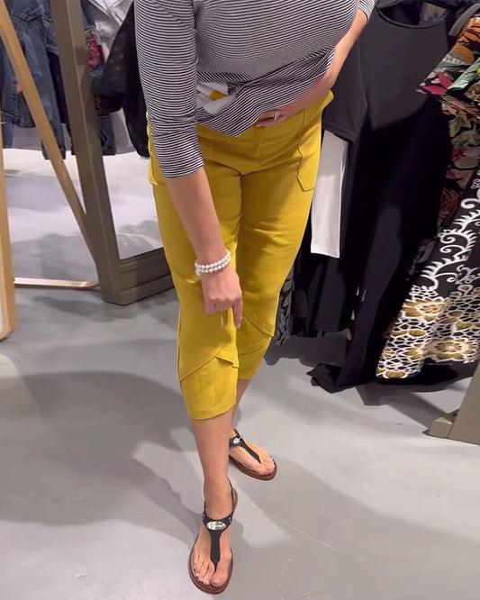 Andrea's™ | Hosen lässig schmal geschnitten Baumwolle und Leinen kurz