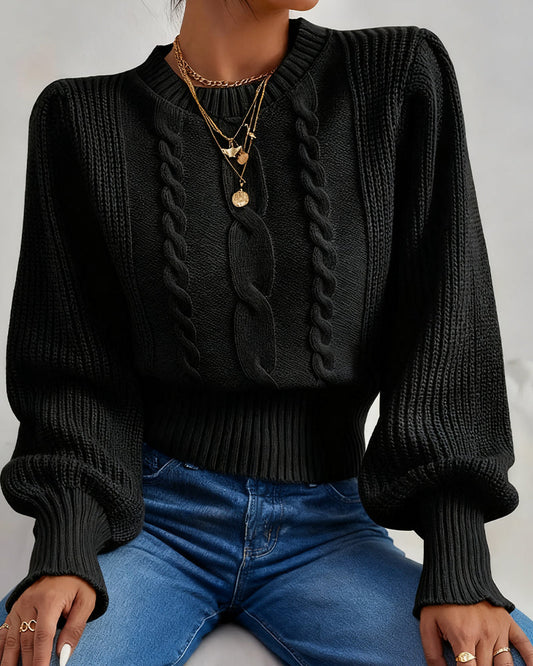 Andrea's™ | Pullover Puffärmel Zopfmuster kurz