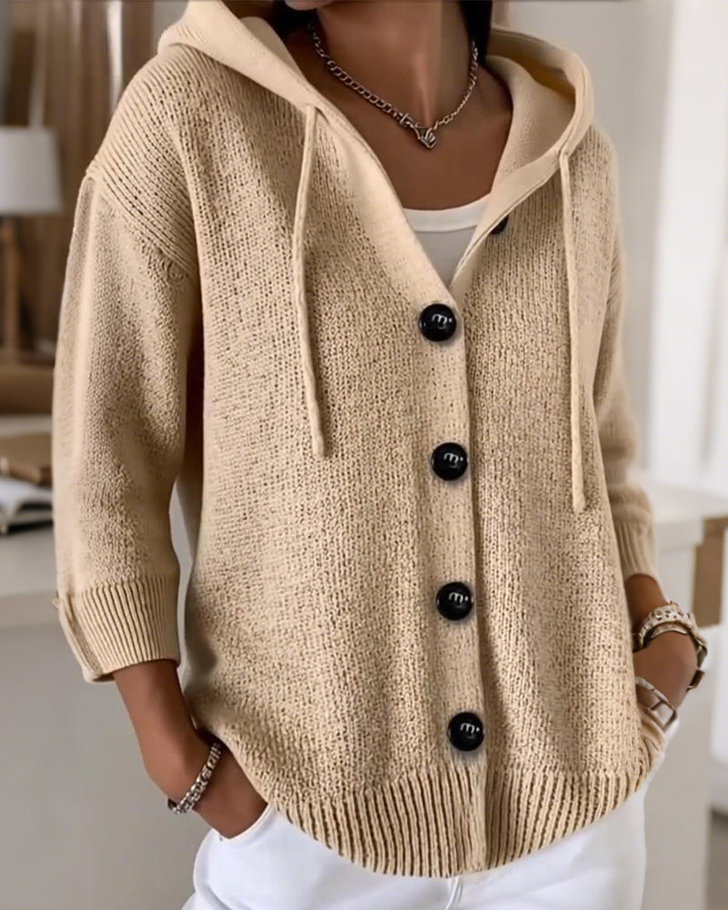 Andrea's™ | Unifarbene Kapuzen-Einreihiger Cardigan