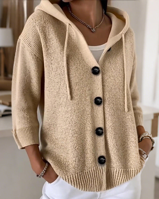 Andrea's™ | Unifarbene Kapuzen-Einreihiger Cardigan