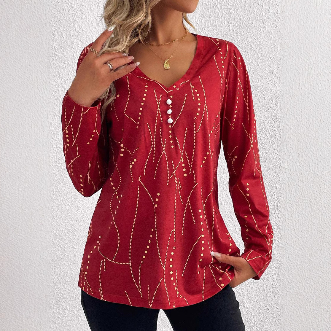 Bluse mit Knöpfen und geometrischem Muster