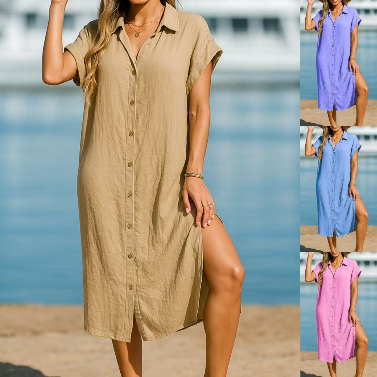 Chic Cotton Linen Lapel Dress by Andrea Serena