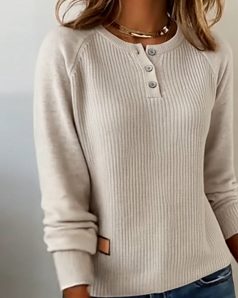 Andrea's™ | Pullover stylischer Knopf Raglanärmel