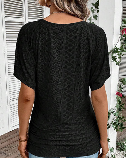 Andrea's™ | T-Shirt V-Ausschnitt Einfarbig Casual