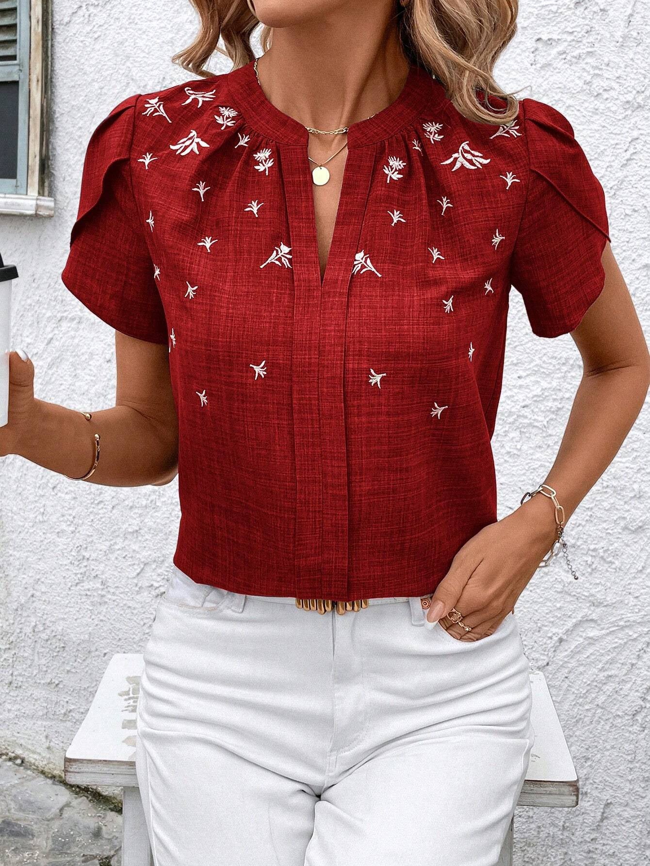Elegante bedruckte Bluse Andrea Serena Schulterfalten-Top