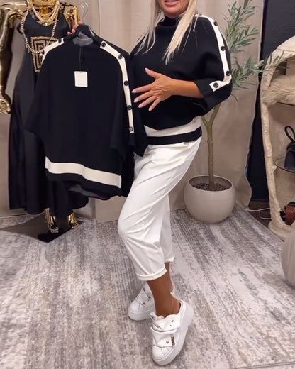 Andrea's™ | Geknöpfter pullover mit farbblockdesign