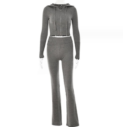 Andrea's™ | Kapuzenpullover mit langen Ärmeln und hoch taillierte lange Hose im Set