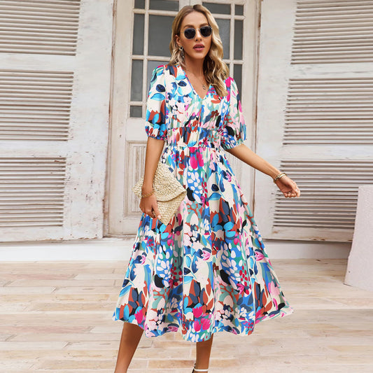 Bohemian Floral V-Ausschnitt Kleid von Andrea Serena