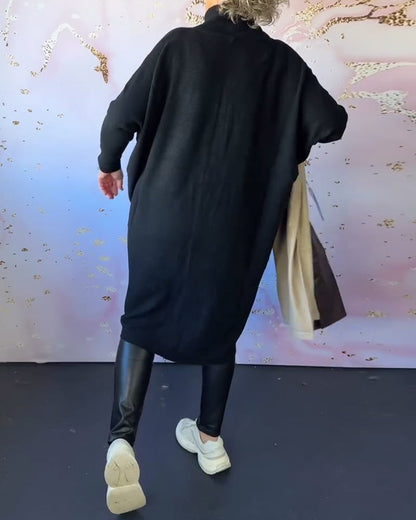 Andrea's™ | Lässiger, einfarbiger pullover mit hohem kragen und langen ärmeln