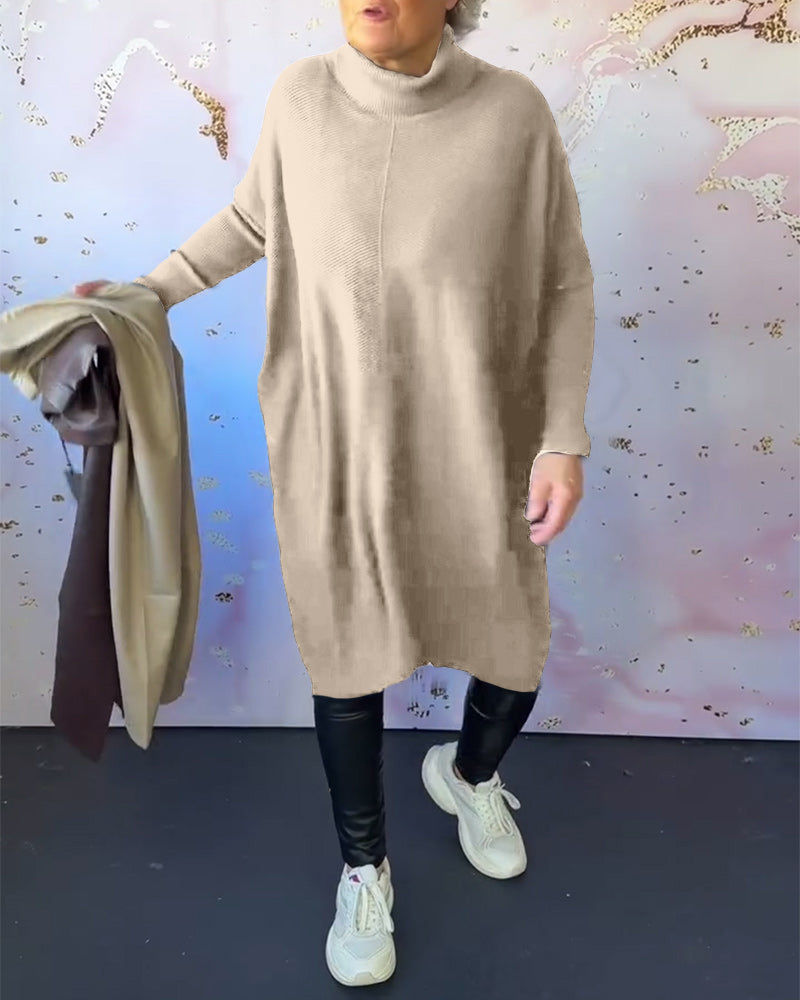 Andrea's™ | Lässiger, einfarbiger pullover mit hohem kragen und langen ärmeln