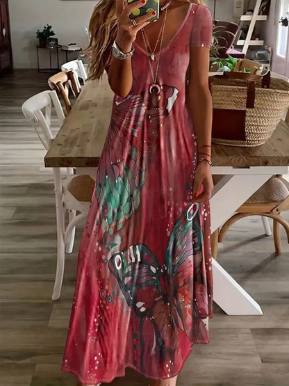 Maxikleid von Andrea Serena mit Schmetterlingsmuster im Boho-Stil