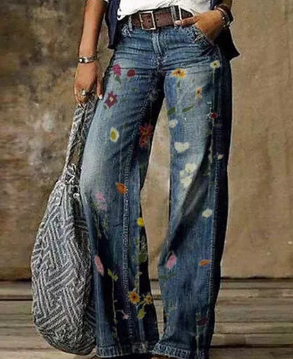 Künstlerische, blumengemusterte Hose mit weitem Bein von Andrea Serena
