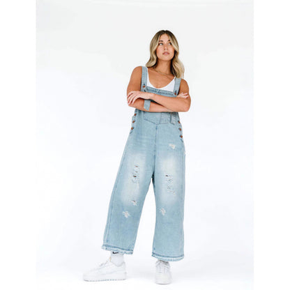 Andrea's™ | Latzhosen-Jumpsuit aus Denim mit weitem Bein