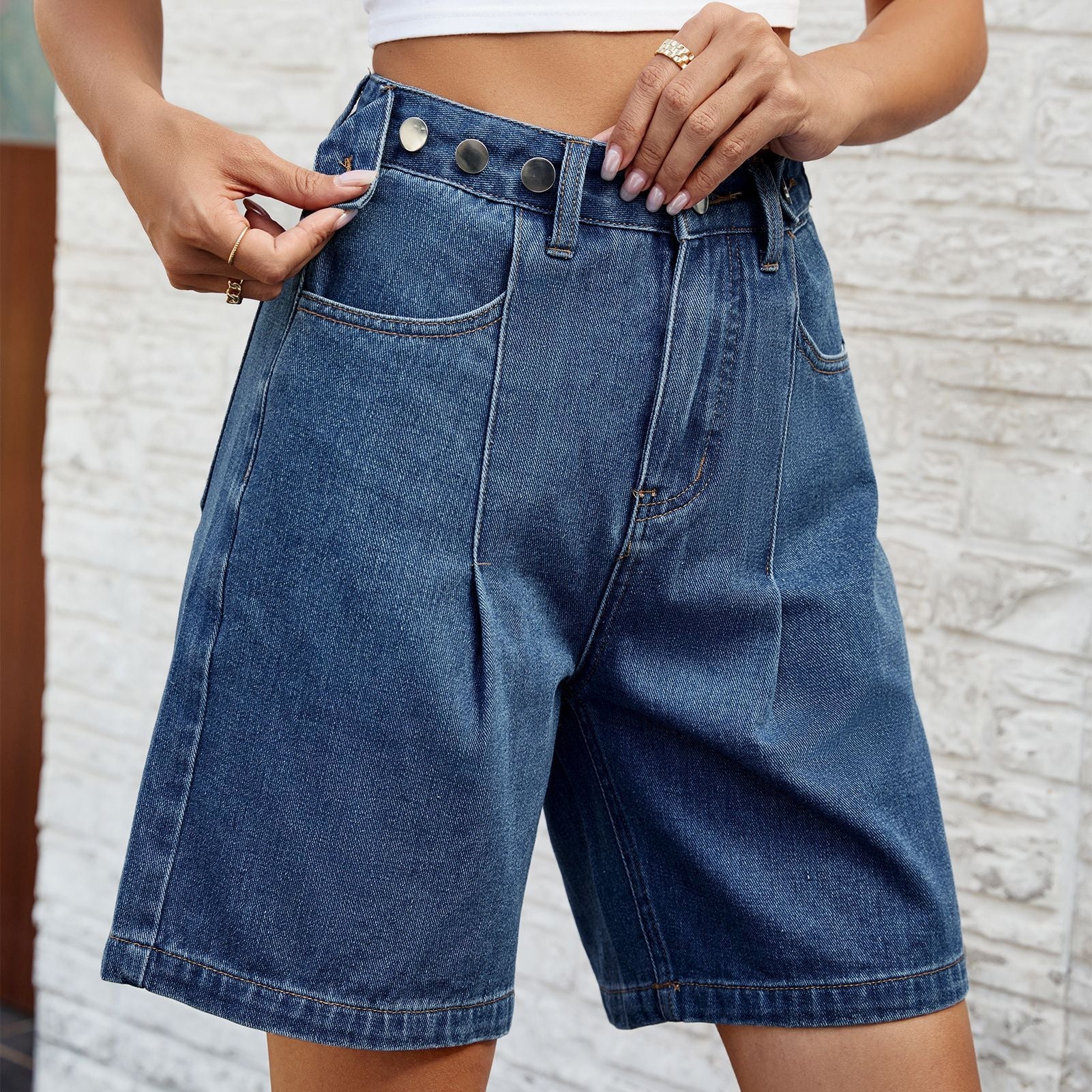 Adjustable Waist Denim Shorts Andrea Serena Women’s