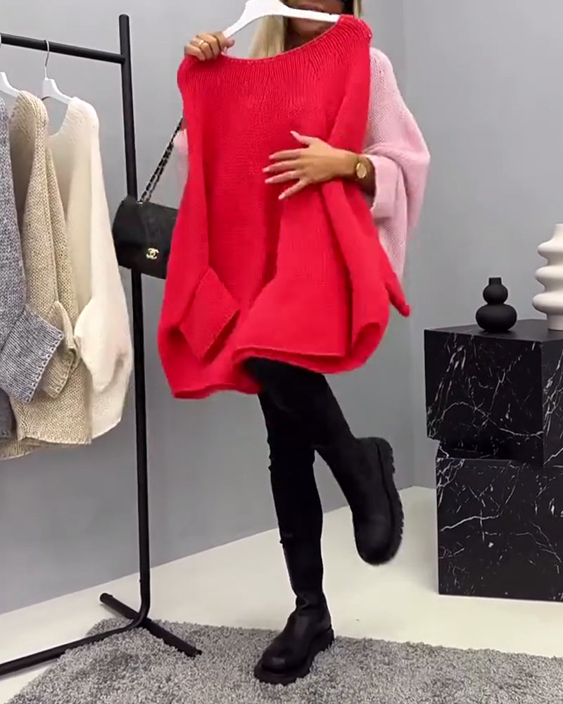 Andrea's™ | Modischer pullover mit rundhalsausschnitt und fledermausärmeln in einheitlicher farbe