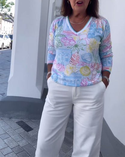 Andrea's™ | Pullover V-Ausschnitt bedruckt modisch