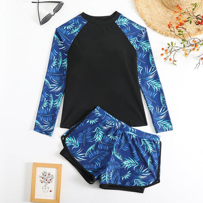 Andrea Serena Tankini-Set mit Blätterprint und langen Ärmeln