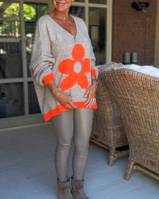 Andrea's™ | Pullover mit V-Ausschnitt und Blumenmuster