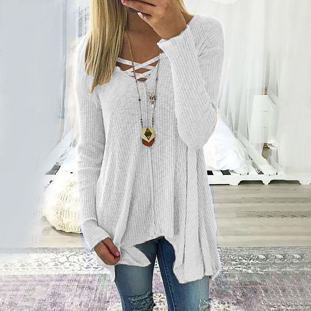 Elegant V-Neck Irregular Blouse by Andrea Serena