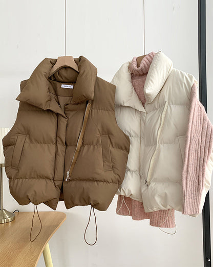 Andrea's™ | Einfache einfarbige ärmellose Steppjacke mit Reißverschlusstasche