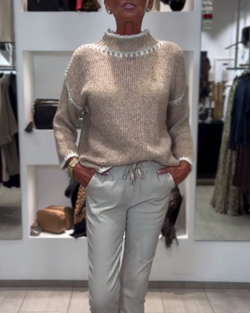 Andrea's™ | vielseitiger Pullover mit hohem Kragen und Kontrastfarben