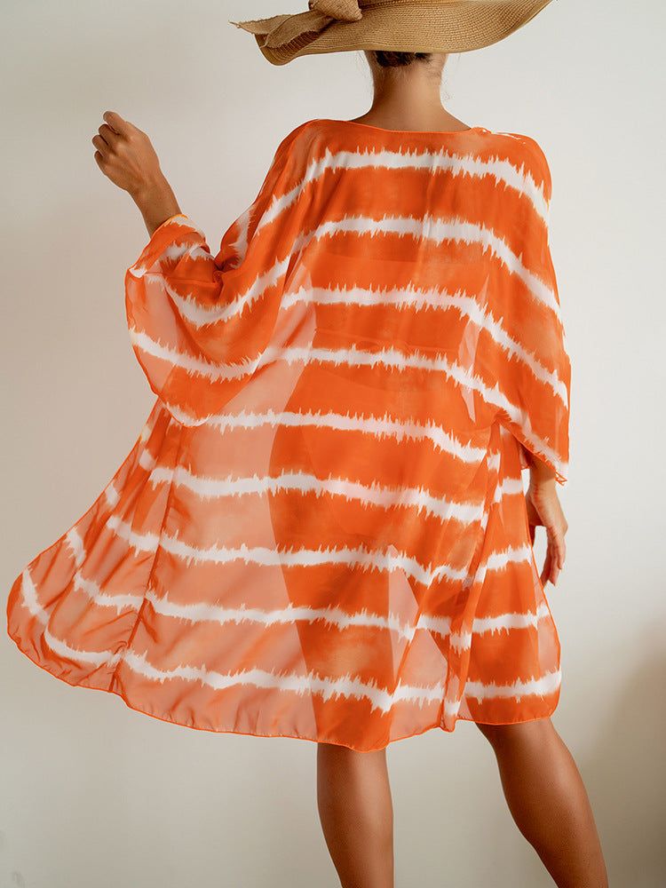 Leuchtender dreiteiliger Chiffon-Badeanzug von Andrea Serena