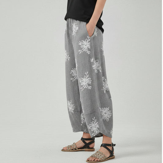 Weite Baumwollhose mit Blumenmuster von Andrea Serena
