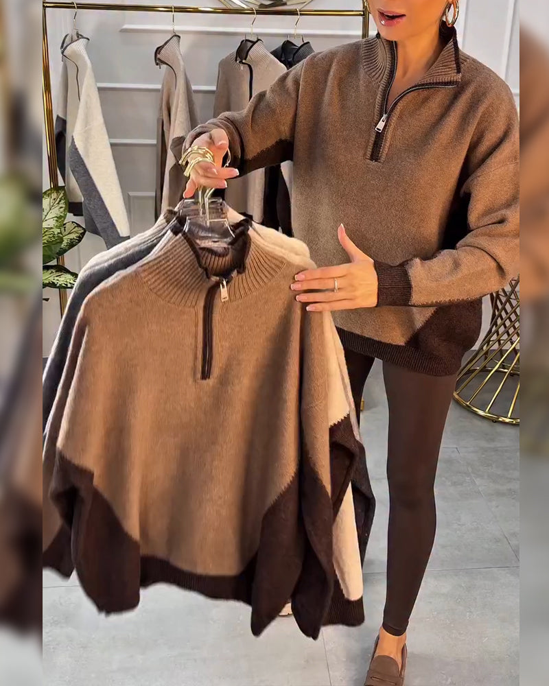 Andrea's™ | Pullover mit Halbreißverschluss und Kontrastfarbe