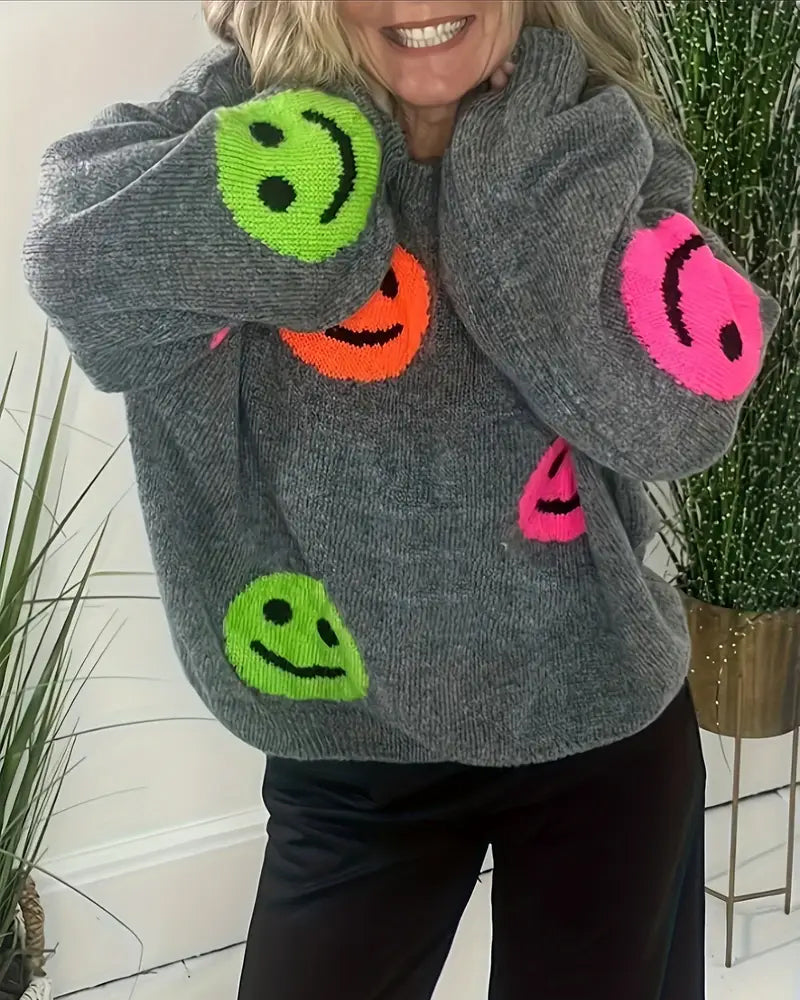 Andrea's™ | Sweater mit Smiley und Rundhalsausschnitt