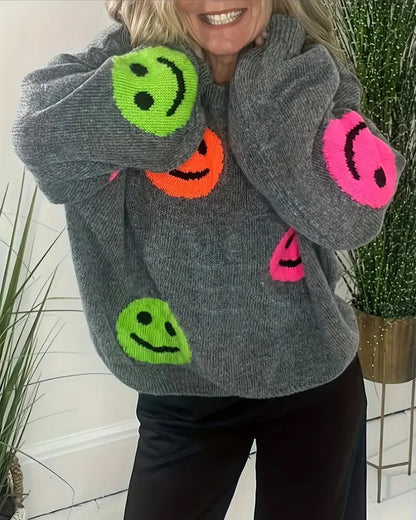 Andrea's™ | Sweater mit Smiley und Rundhalsausschnitt