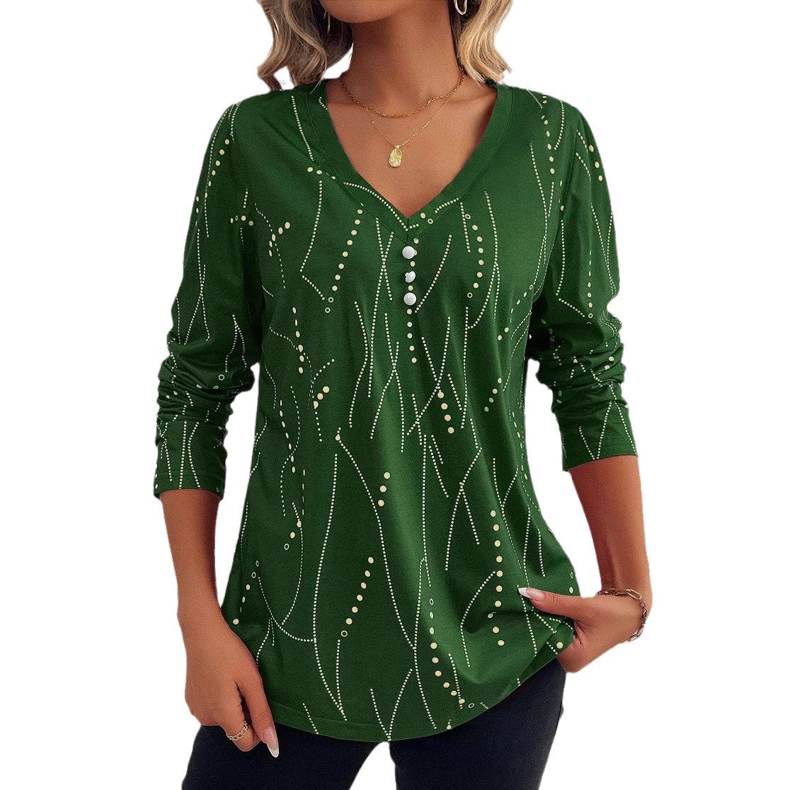 Bluse mit Knöpfen und geometrischem Muster