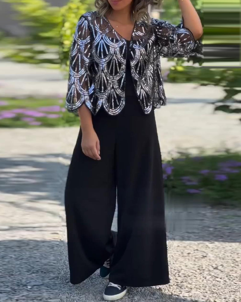 Andrea's™ | Eleganter Mantel mit Pailletten und gewelltem Rand