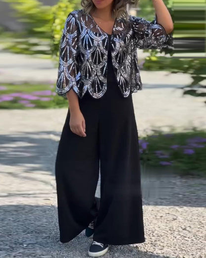 Andrea's™ | Eleganter Mantel mit Pailletten und gewelltem Rand