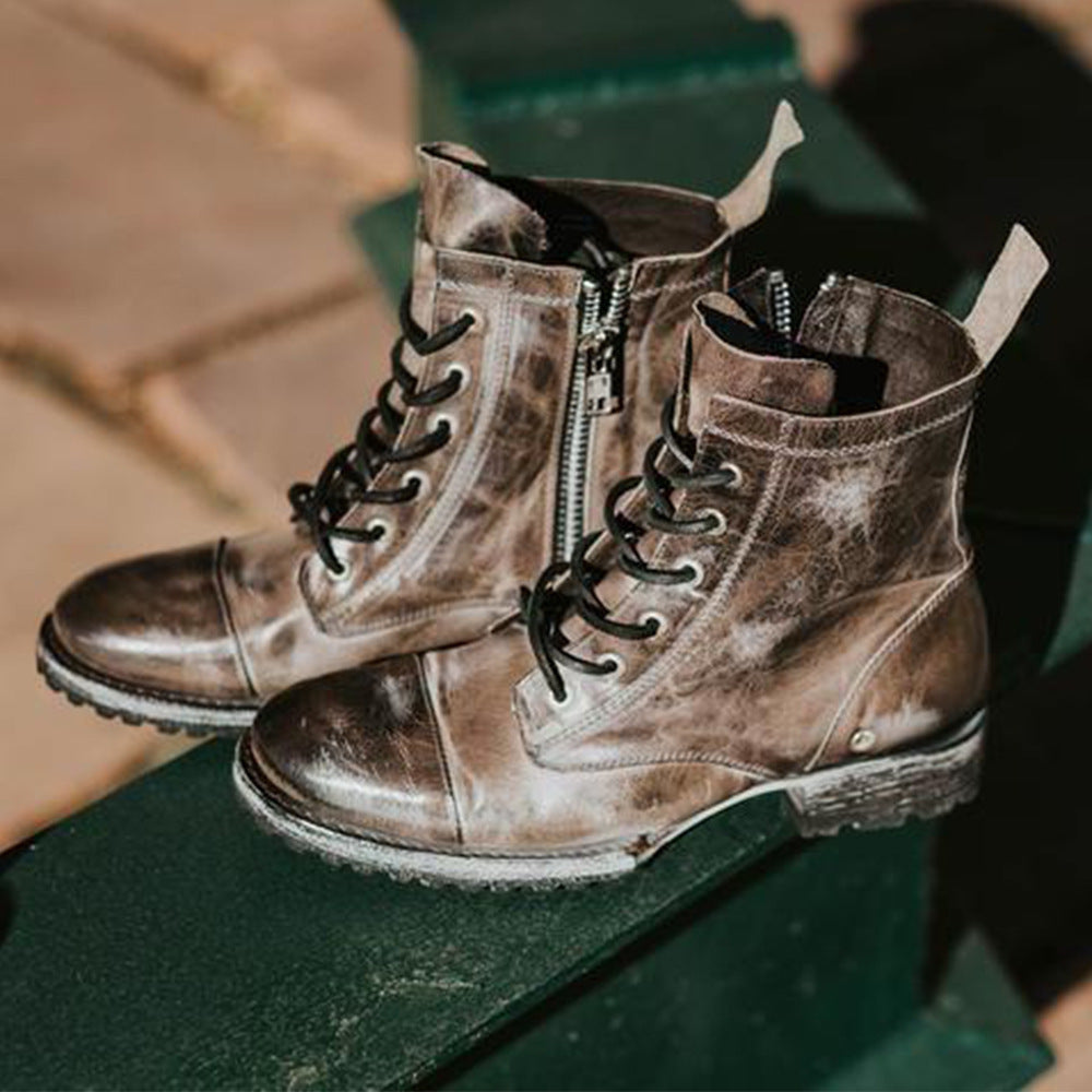 Andrea's™ | Bequeme Retro-Stiefeletten mit runder Zehenkappe und Schnürung