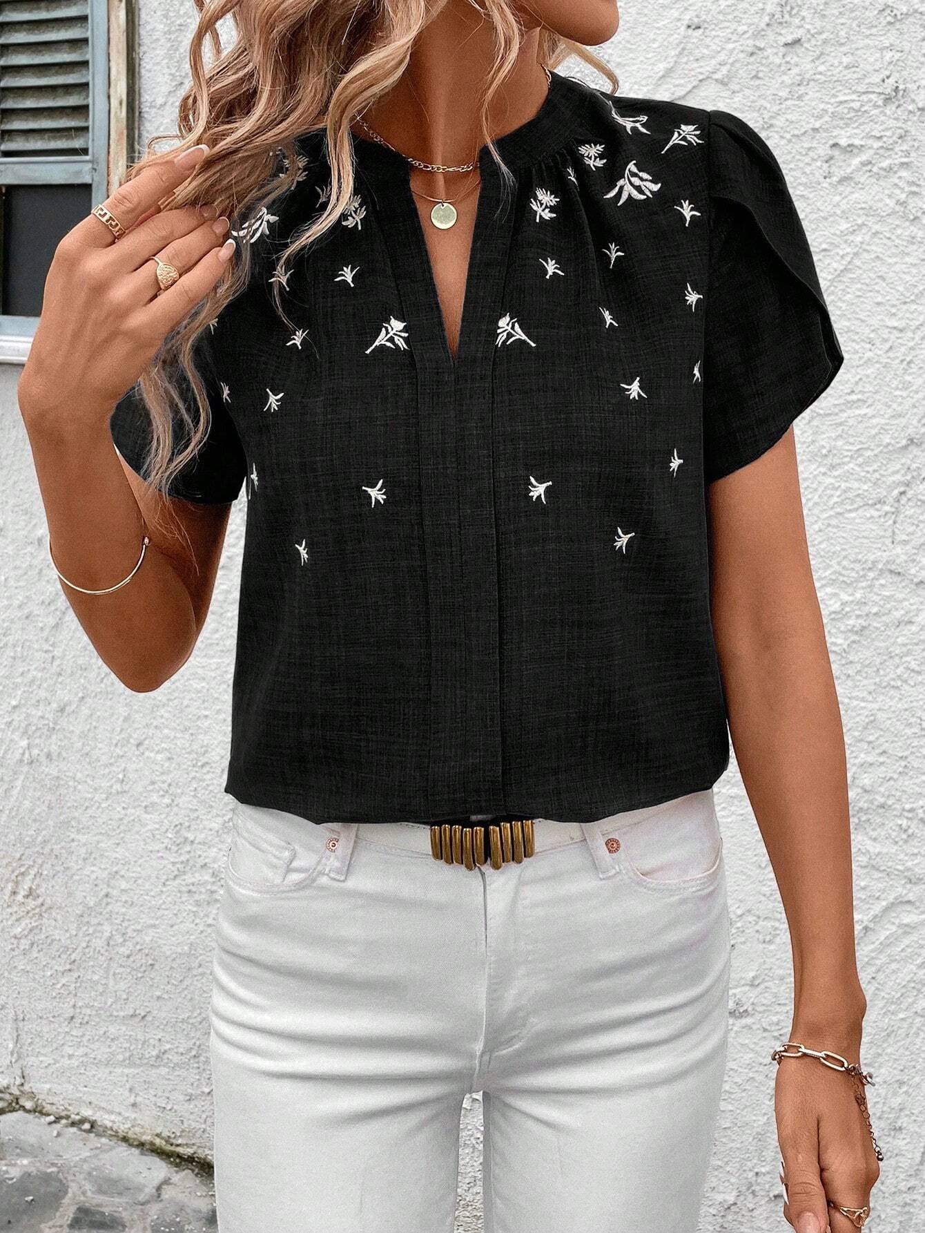 Elegante bedruckte Bluse Andrea Serena Schulterfalten-Top
