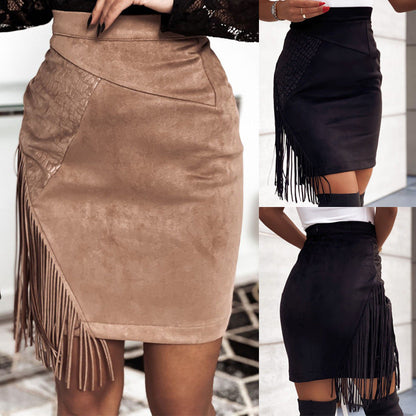 Chic Fringed Suede Skirt by Andrea Serena