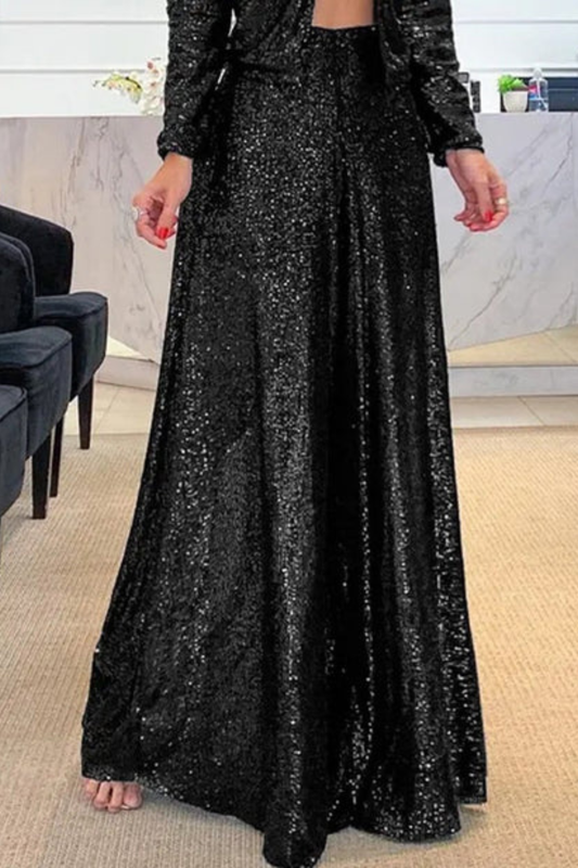 Andrea's™ | Glamouröse Weitbein-Hose mit Pailletten & fließendem Fall