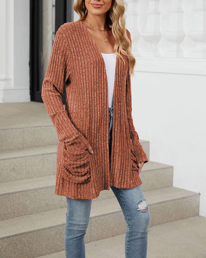 Andrea's™ | Lässiger, einfarbiger cardigan mit langen ärmeln und tasche