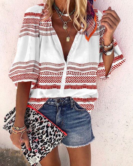 Boho-Streifenbluse mit Knöpfen von Andrea Serena