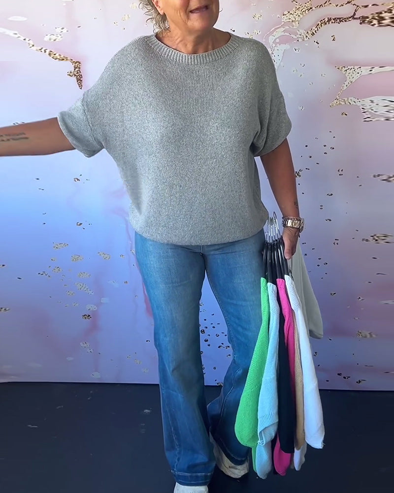 Andrea's™ | Lässiger, lockerer pullover mit rundhalsausschnitt und unifarbe