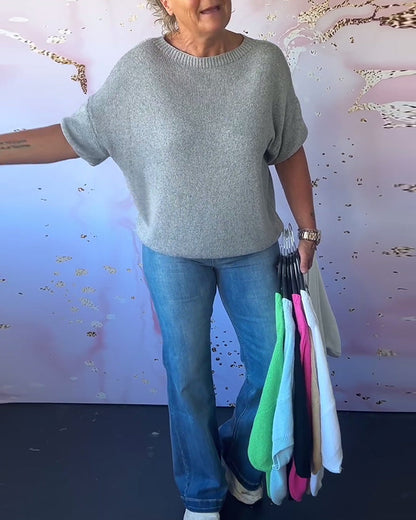 Andrea's™ | Lässiger, lockerer pullover mit rundhalsausschnitt und unifarbe