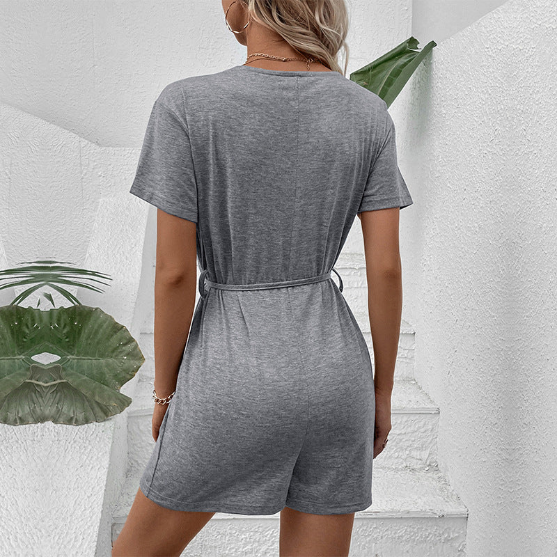 Schicker grauer Andrea Serena Jumpsuit mit Schnürung