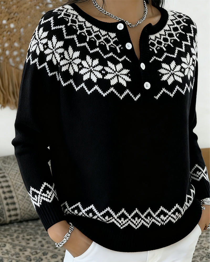 Andrea's™ | Pullover Schneeflocke Jacquard halboffen