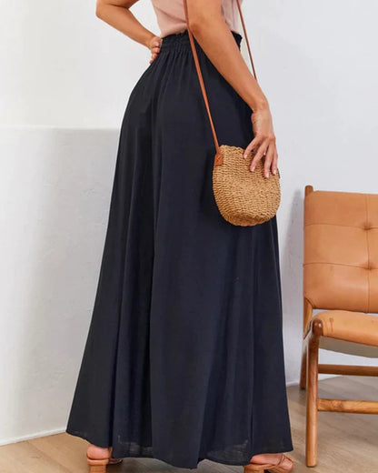 Andrea's™ | Einfarbige Hose mit weitem Bein und hoher Taille