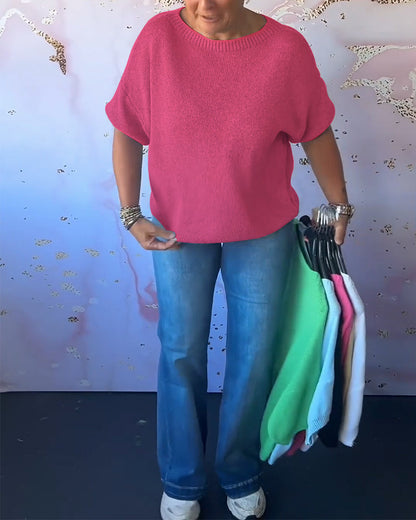 Andrea's™ | Lässiger, lockerer pullover mit rundhalsausschnitt und unifarbe